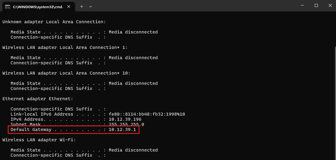 Finding Router's IP Address with Command Prompt